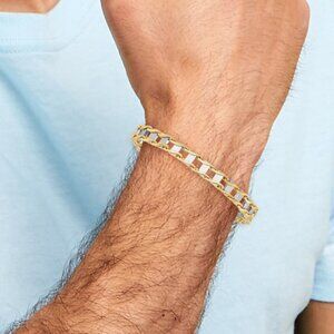 14K Two-Tone 8.5" Fancy Link Men’s Bracelet – 7.5mm, 34.1g, Hand-Polished